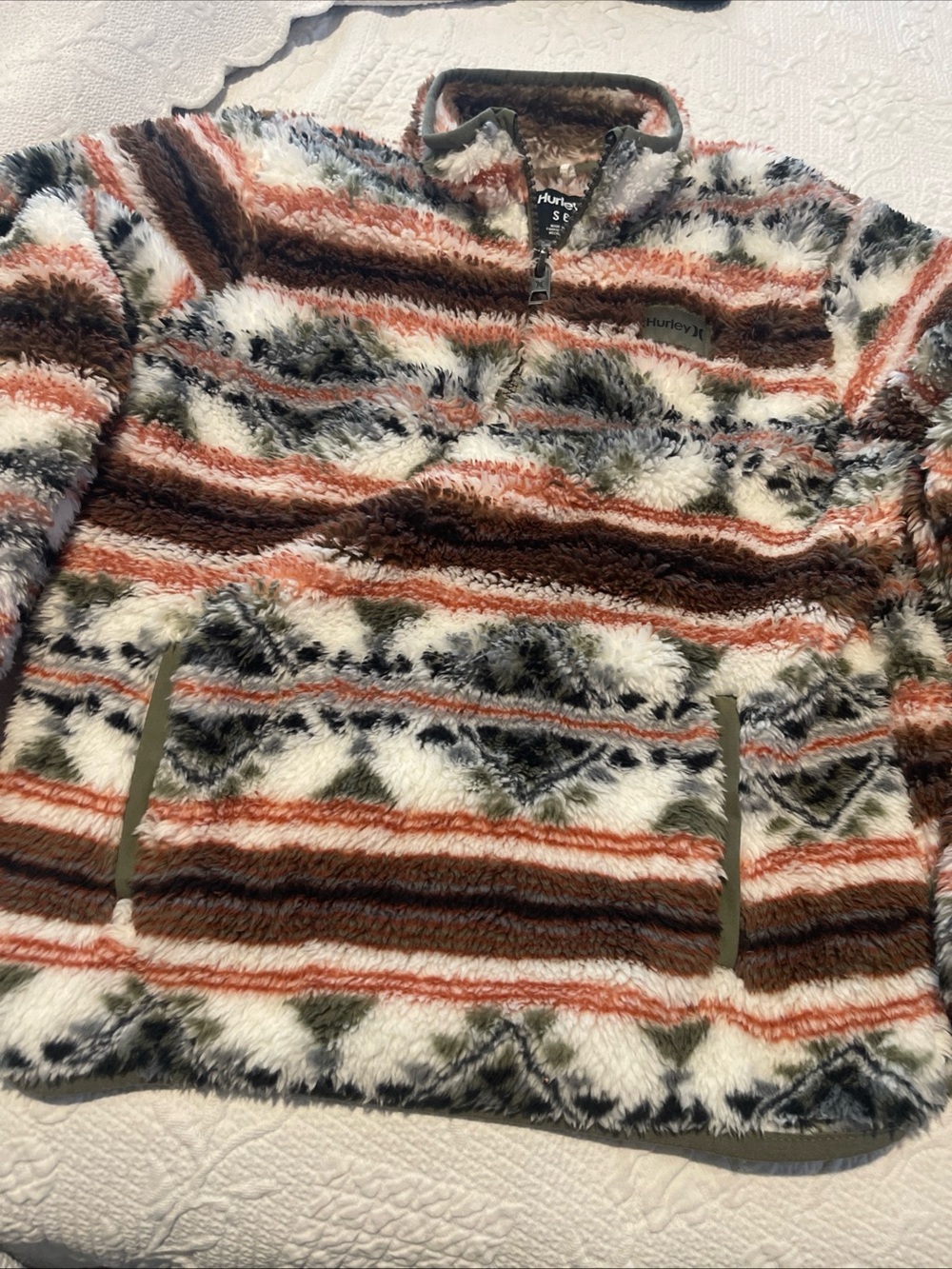 Hurley Kids Cozy 1/4 Zip Sherpa Pullover - Multicolor Stripe